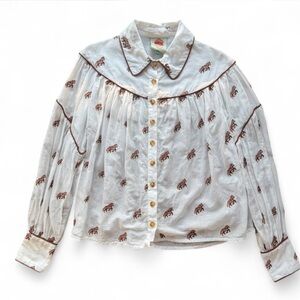 FARM RIO Embroidered Horses White Button Down Shirt XS